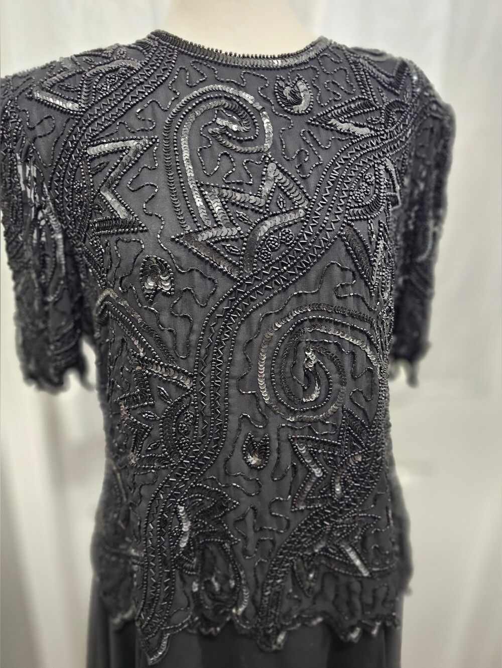 💜 Vintage Brilliante by JA Black Beaded Formal Mother Of The Groom Dress Large - Picture 3 of 7